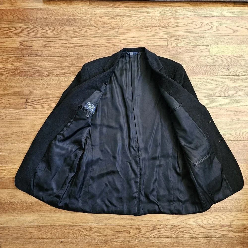 Vintage Polo Ralph Lauren Blazer Men 43L Black Camel Hair Sport Coat Made in USA